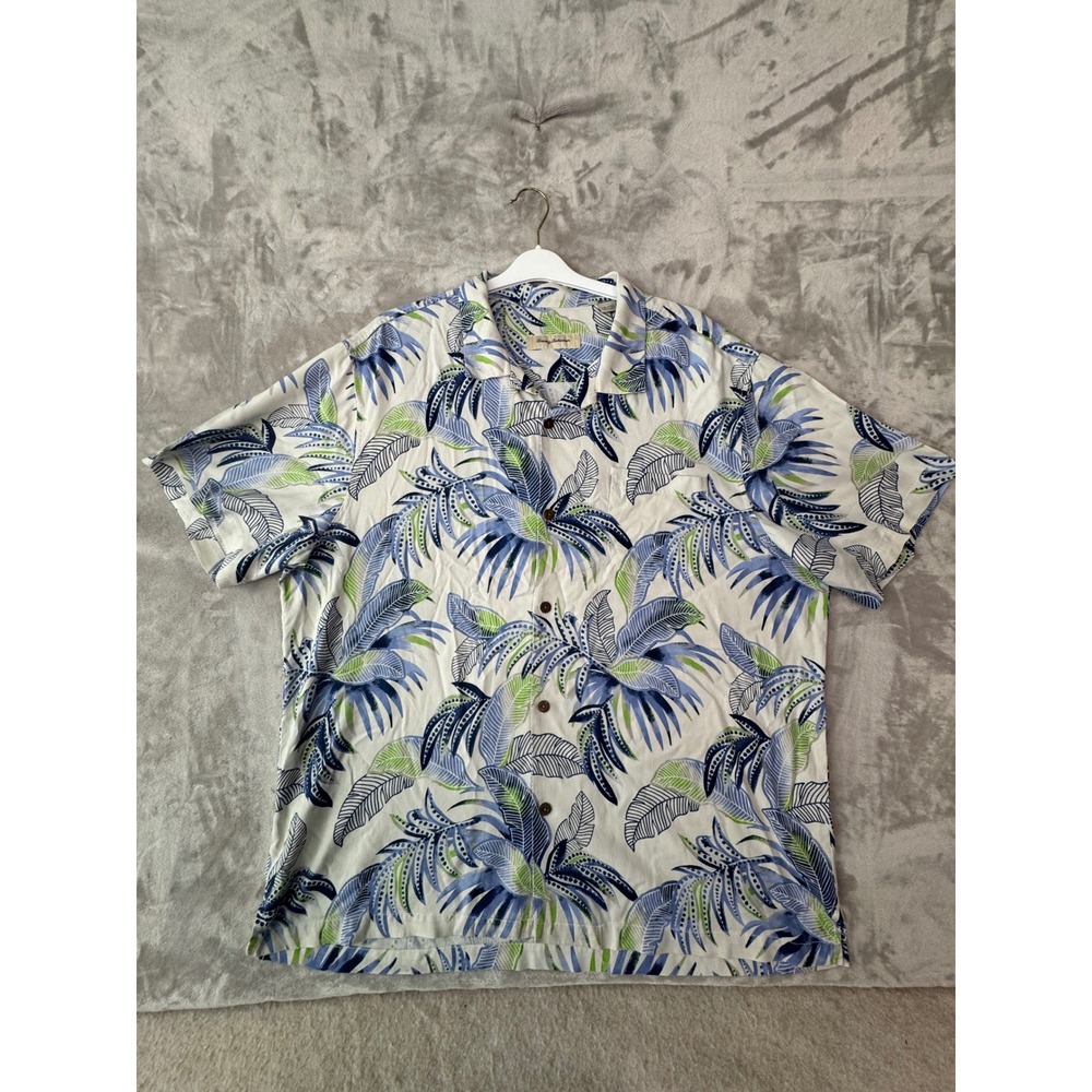 Tommy Bahama Mens XXL Silk Tropical‎ Palm Leaf Short Sleeve Button Down Shirt